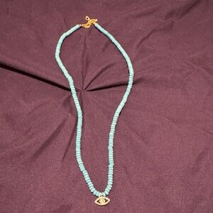 BaubleBar Aqua Beaded Necklace with Gold Eye Charm